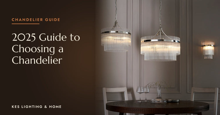 Silver-tone and clear rod pendants above a dining table