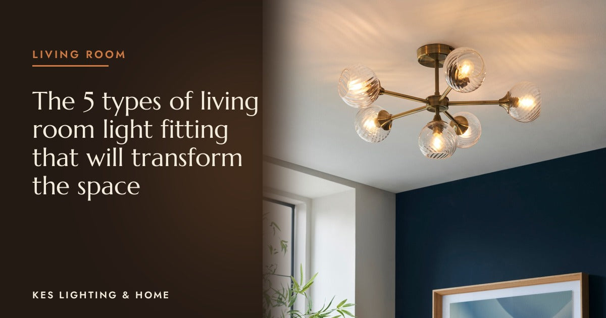 Gold-tone six-arm semi-flush ceiling light with swirled clear globes