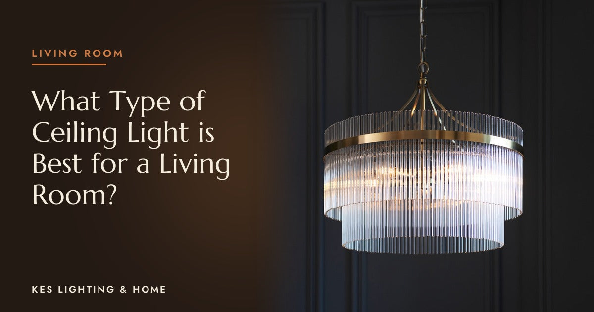 Two-tier clear rod chandelier with a gold-tone band against dark panelling