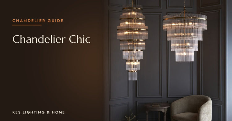Two tiered clear rod chandeliers against dark panelling