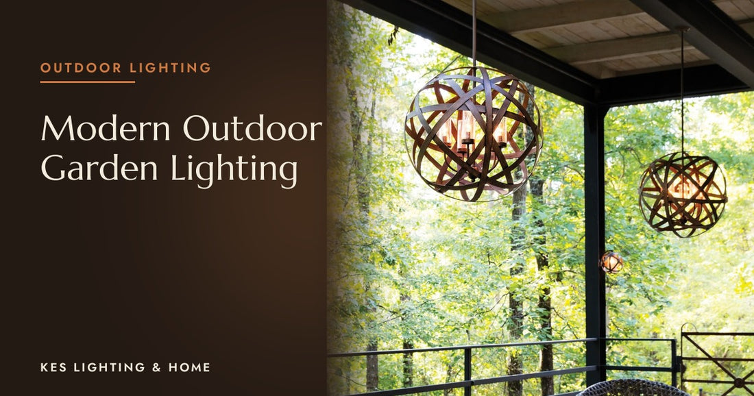 Open orb pendants hanging on a covered veranda
