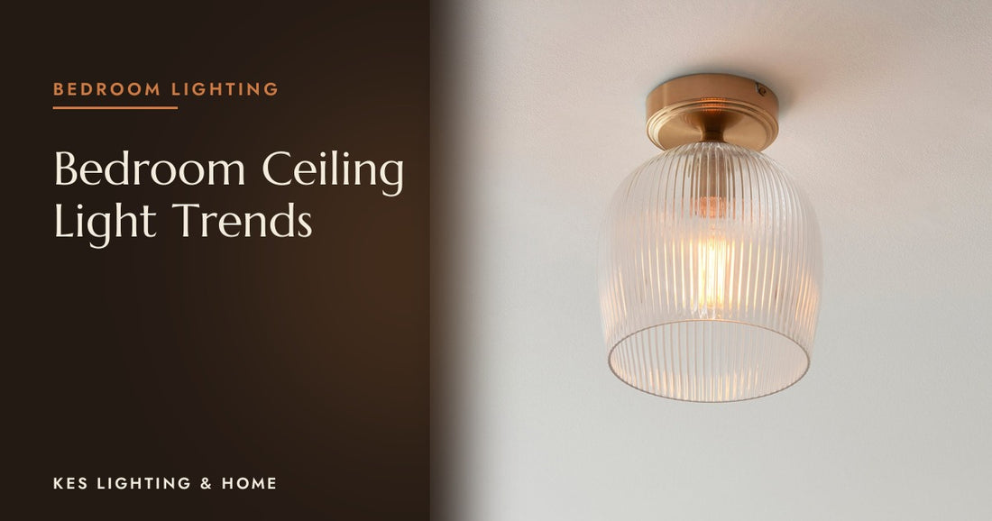 Gold-tone flush ceiling light with a ribbed clear shade