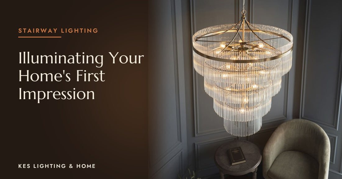 Tiered clear rod chandelier above an armchair against dark panelling