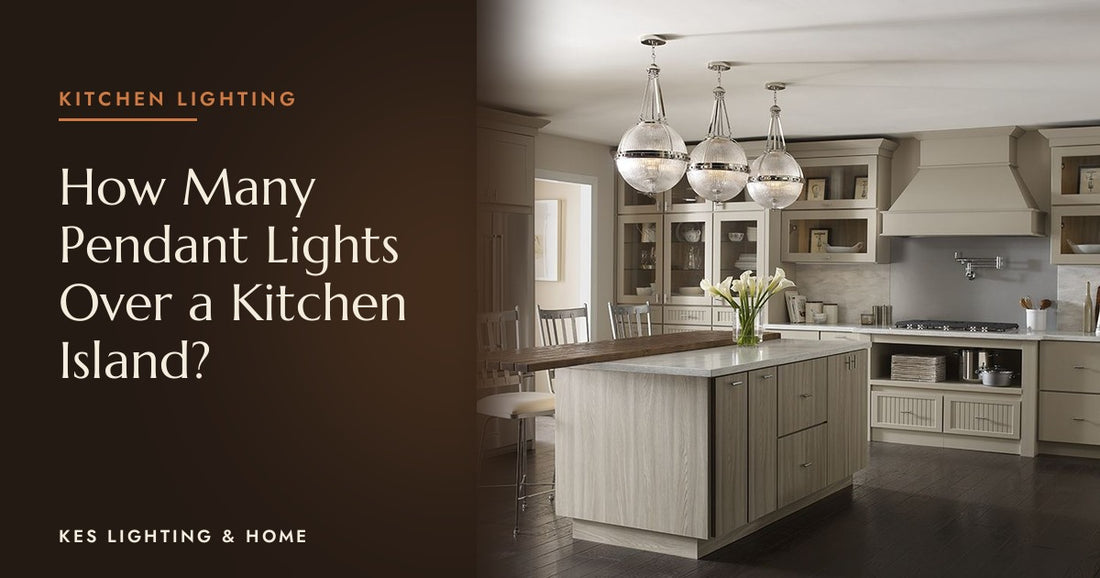 Three globe pendants above a kitchen island