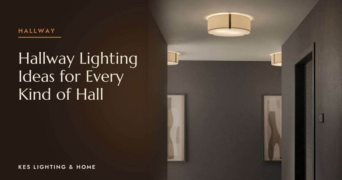 Drum flush ceiling light in a dark hallway