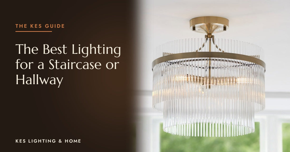 Clear rod semi-flush ceiling light with a gold-tone frame