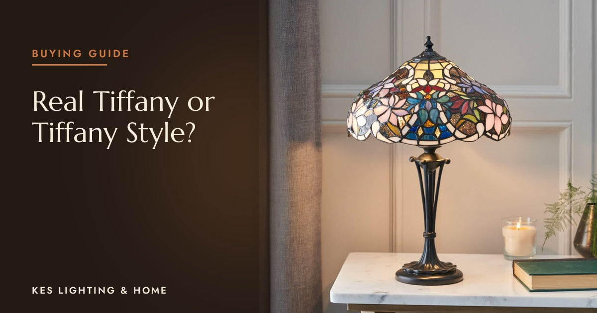 Tiffany-style table lamp with a floral patterned shade
