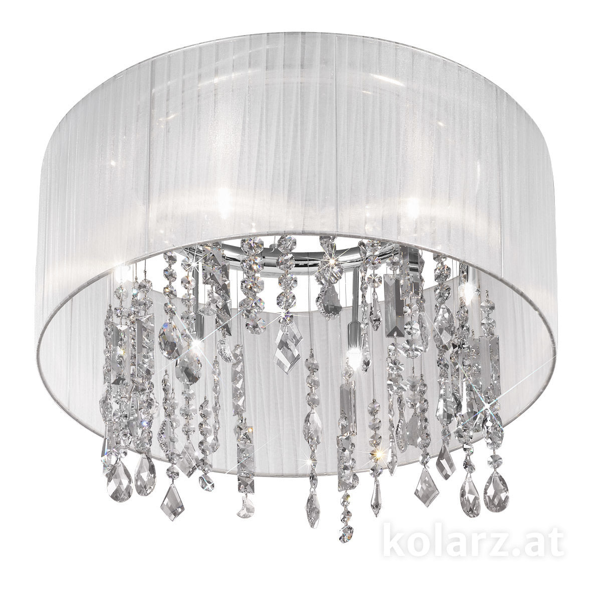 Kolarz Paralume 0240.86.5.W Swarovski Spectra Crystal White Shade 6 Light Pendant Chrome Frame