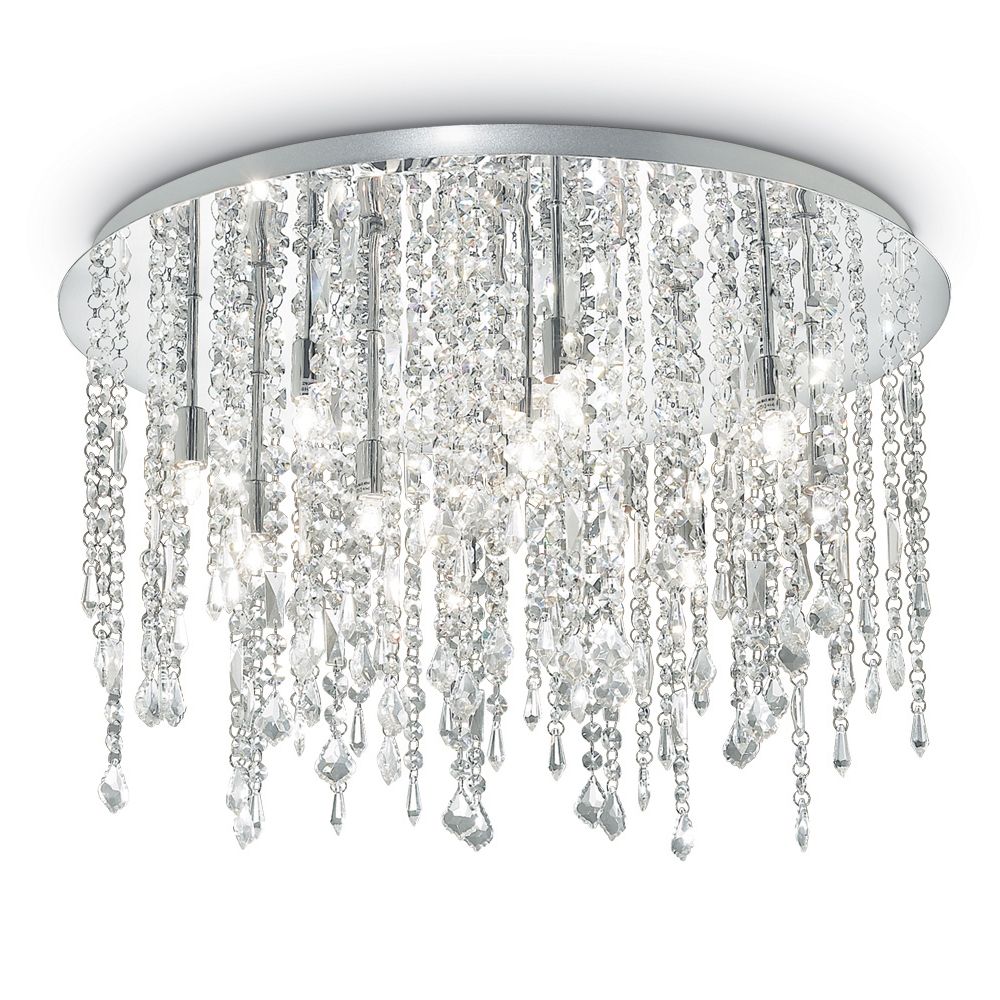 Ideal Lux Royal 053004 Crystal Ceiling Flush 12 Light Chrome