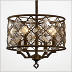 Diyas Indie 4 Light Round Pendant Light in Mocha Teak Plated with Crystal