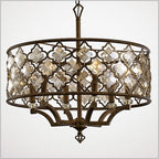 Diyas Indie 6 Light Round Pendant Light in Mocha Teak Plated with Crystal