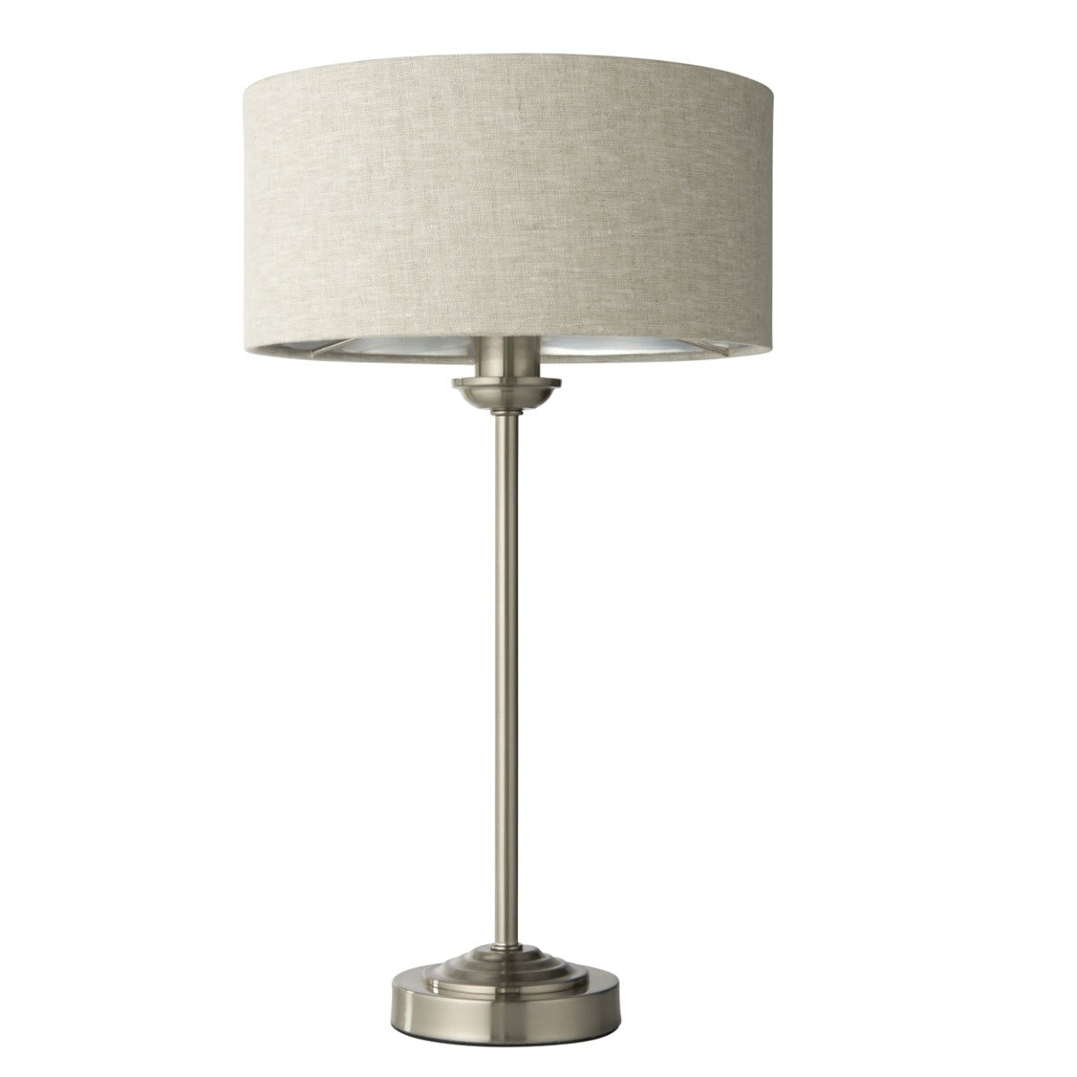 Endon Highclere Table Lamp in Brushed Chrome with Natural Linen Shade