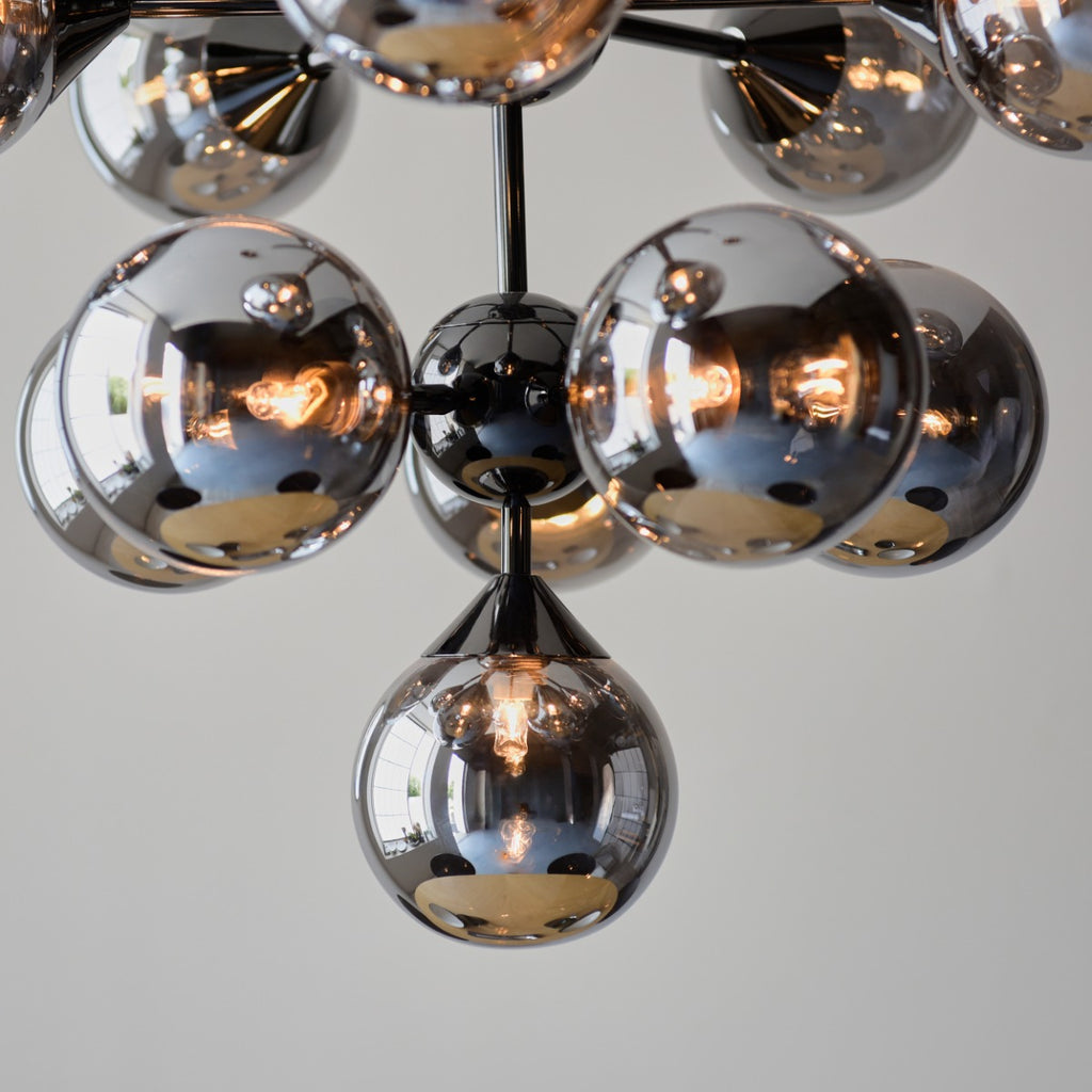 Endon Oscar 11 Light Pendant Light in Black Chrome with Smoked Mirror Glass