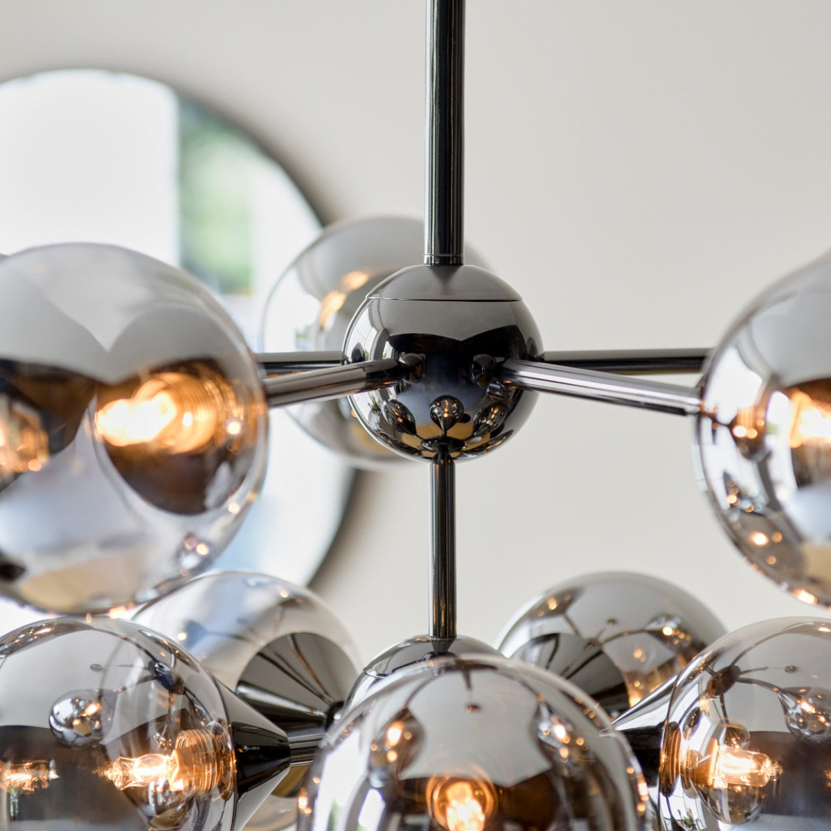 Endon Oscar 11 Light Pendant Light in Black Chrome with Smoked Mirror Glass