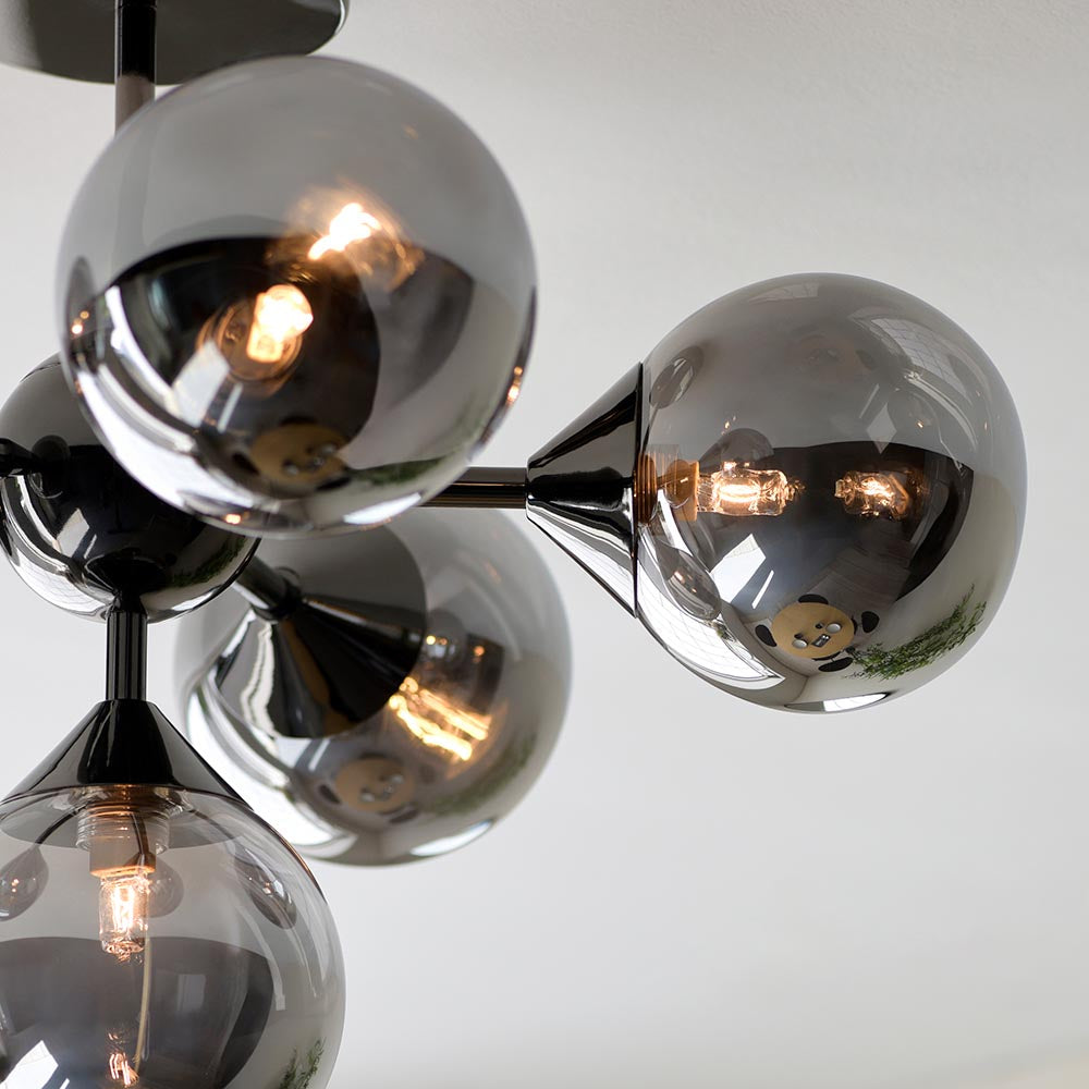 Endon Oscar 6 Light Semi Flush Ceiling Light in Black Chrome with Smoked Mirror Glass