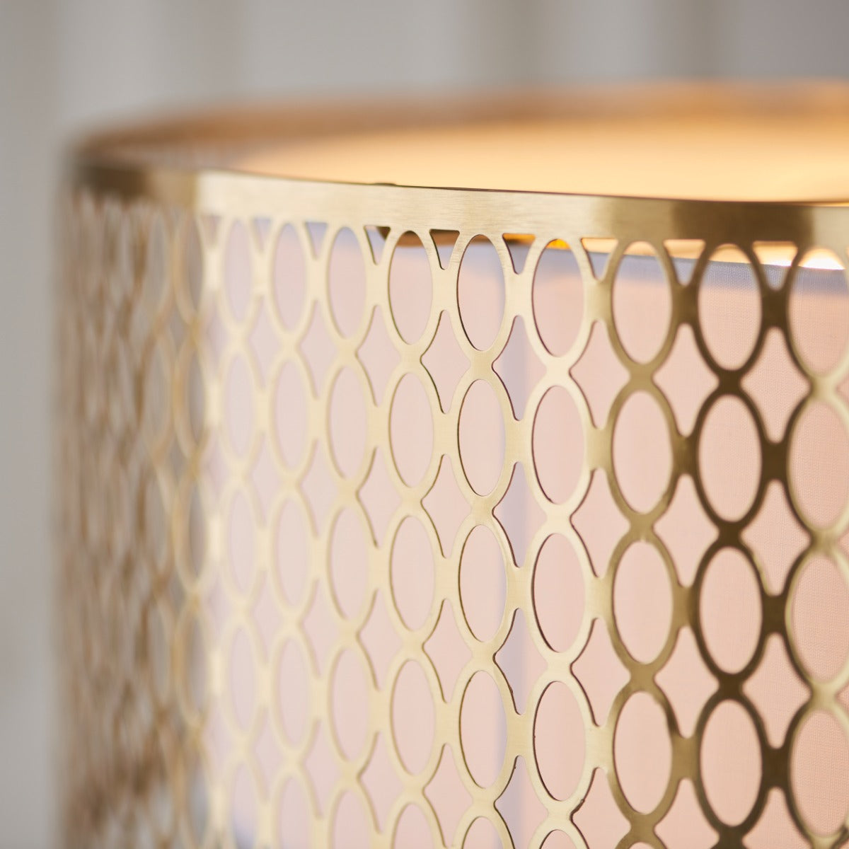 Endon Cordero 3 Light Pendant Light in Gold Effect with White Fabric and Frosted Glass