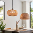 Endon Bali 1 Light Pendant Light in Natural Bamboo with White PC and Matt Black