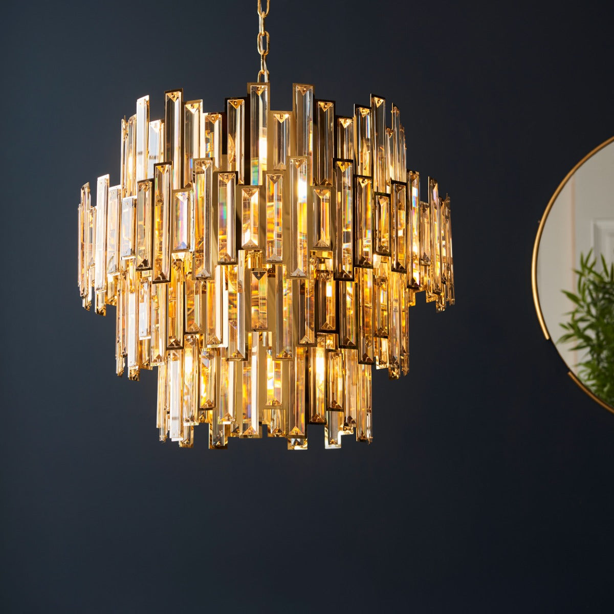 Endon Viviana 15 Light Pendant Gold with Champagne Crystal