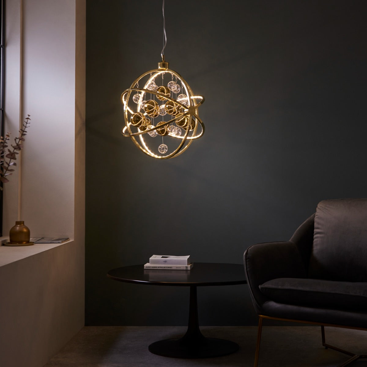 Endon Muni 1 Light Pendant Light in Gold Effect with Clear and Gold Glass