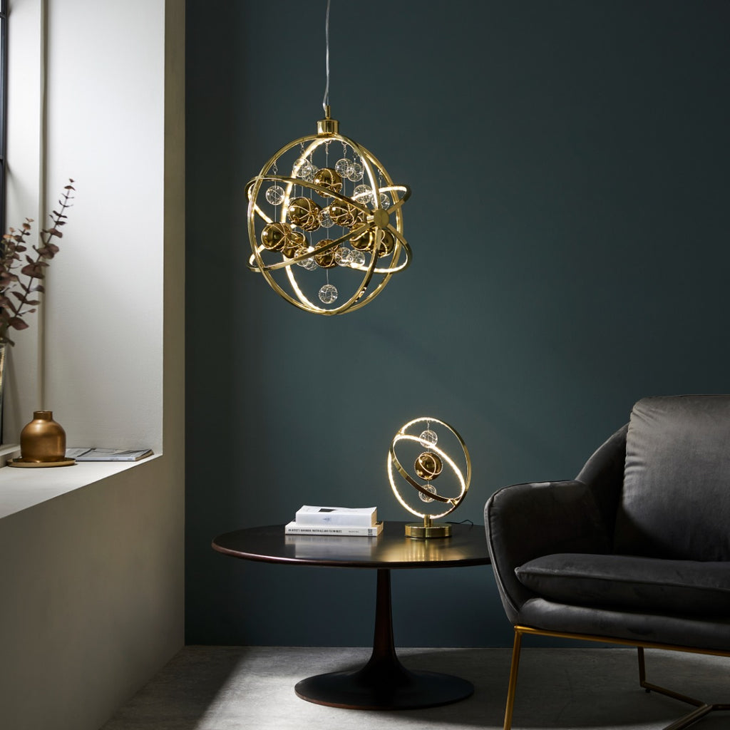 Endon Muni Table Lamp in Gold Effect with Clear and Gold Glass