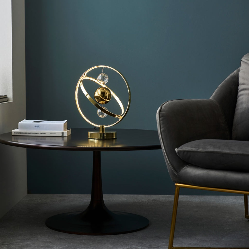 Endon Muni Table Lamp in Gold Effect with Clear and Gold Glass