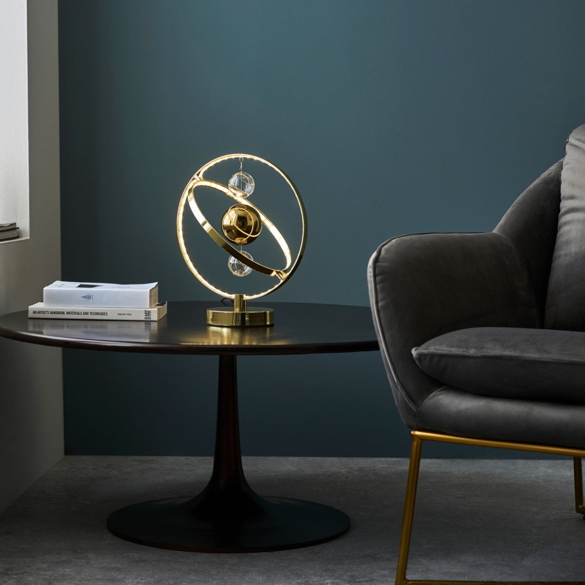 Endon Muni Table Lamp in Gold Effect with Clear and Gold Glass