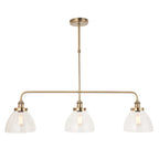 Endon Hansen 3 Light Linear Pendant in Antique Brass with Clear Glass Shades