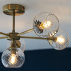 Endon Allegra 6 Light Semi Flush Ceiling Light in Antique Brass with Clear Spiral Glass