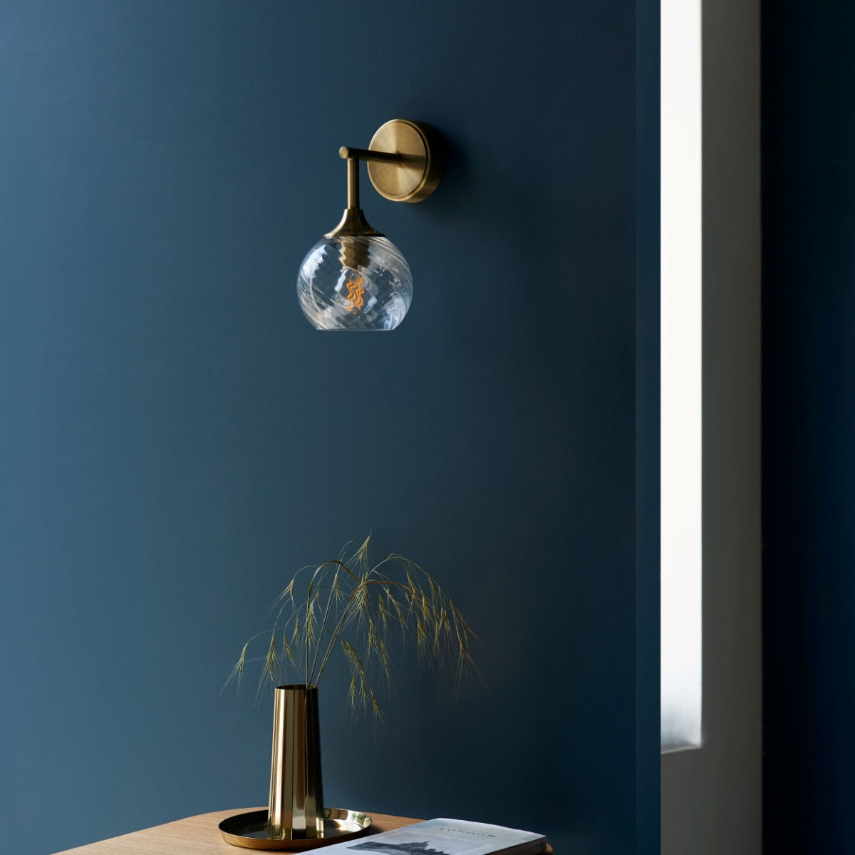 Endon Allegra 1 Light Wall Light in Antique Brass with Clear Spiral Glass