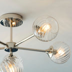 Endon Allegra 6 Light Semi Flush Ceiling Light in Bright Nickel with Clear Spiral Glass