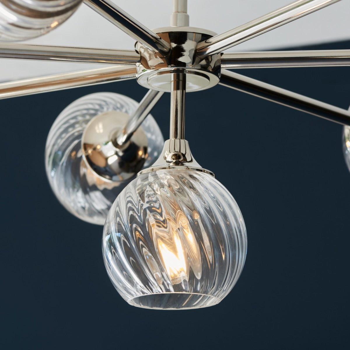 Endon Allegra 8 Light Pendant Light in Bright Nickel with Clear Spiral Glass