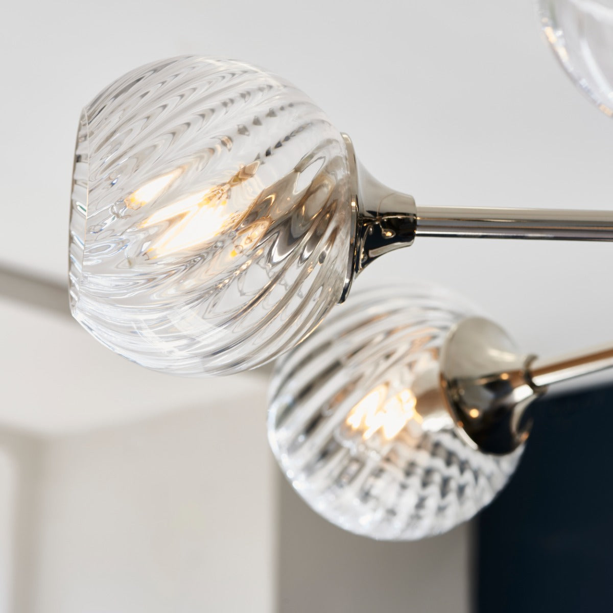 Endon Allegra 8 Light Pendant Light in Bright Nickel with Clear Spiral Glass