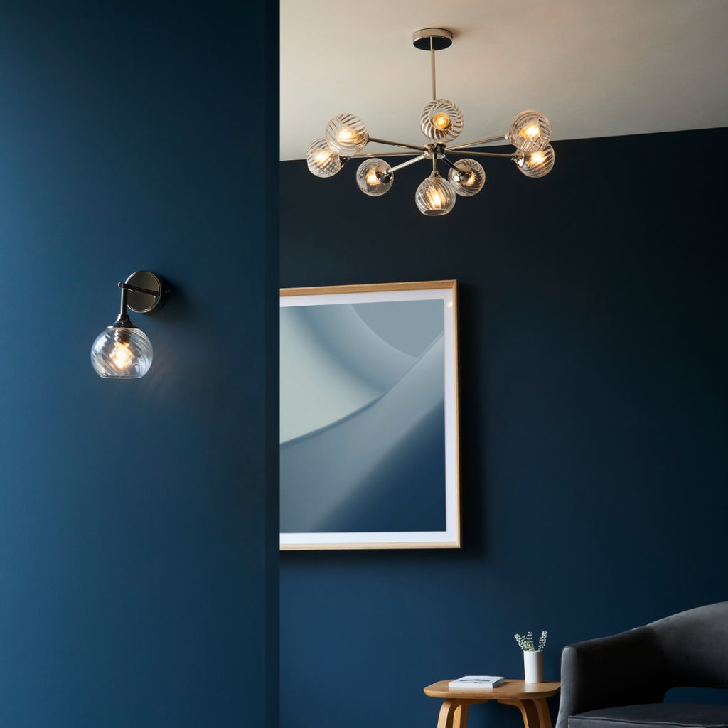 Endon Allegra 8 Light Pendant Light in Bright Nickel with Clear Spiral Glass