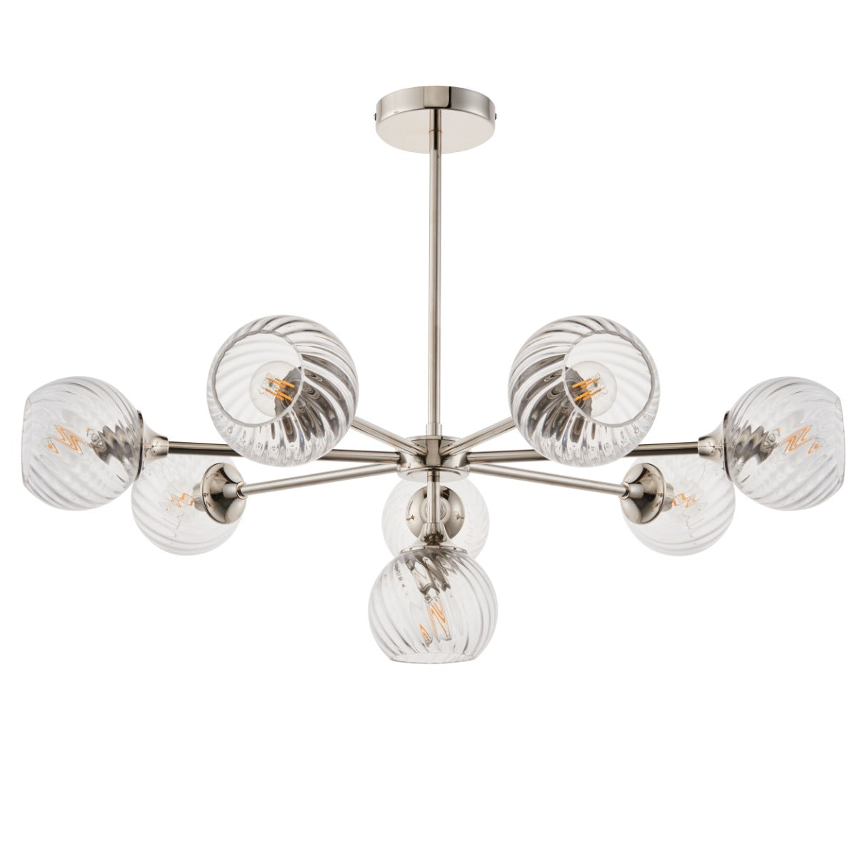 Endon Allegra 8 Light Pendant Light in Bright Nickel with Clear Spiral Glass