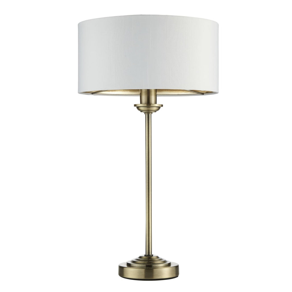 Endon Highclere Table Lamp in Antique Brass with Vintage White Fabric