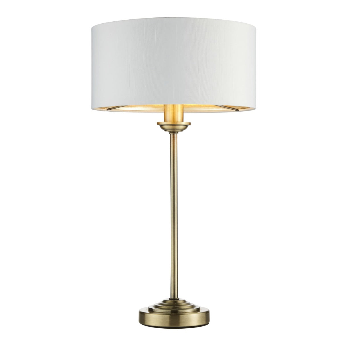 Endon Highclere Table Lamp in Antique Brass with Vintage White Fabric
