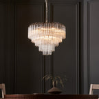 Endon Toulouse 12 Light Pendant Light in Bright Nickel with Clear Ribbed Glass
