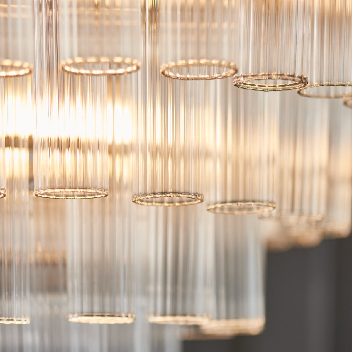 Endon Toulouse 12 Light Pendant Light in Bright Nickel with Clear Ribbed Glass