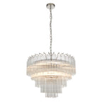 Endon Toulouse 12 Light Pendant Light in Bright Nickel with Clear Ribbed Glass