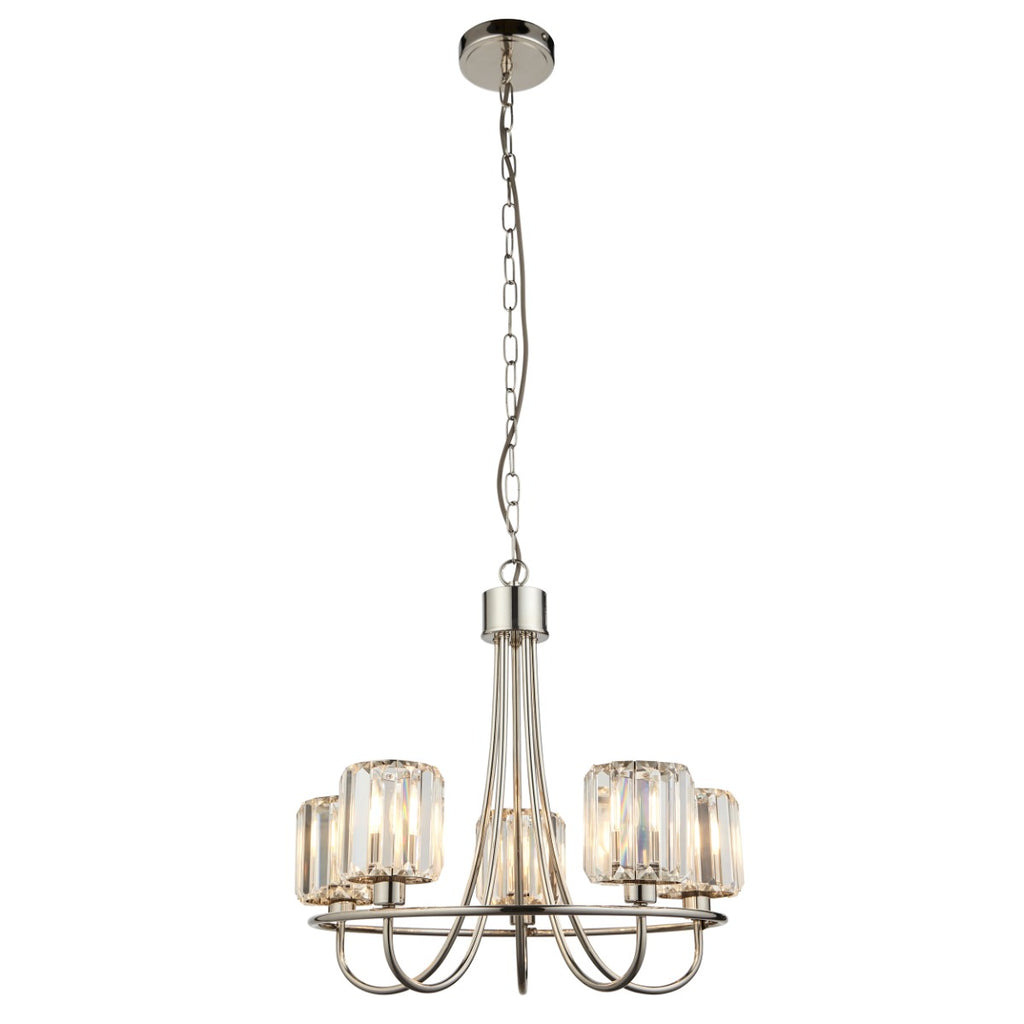 Endon Berenice 5 Light Pendant Light in Bright Nickel with Clear Glass