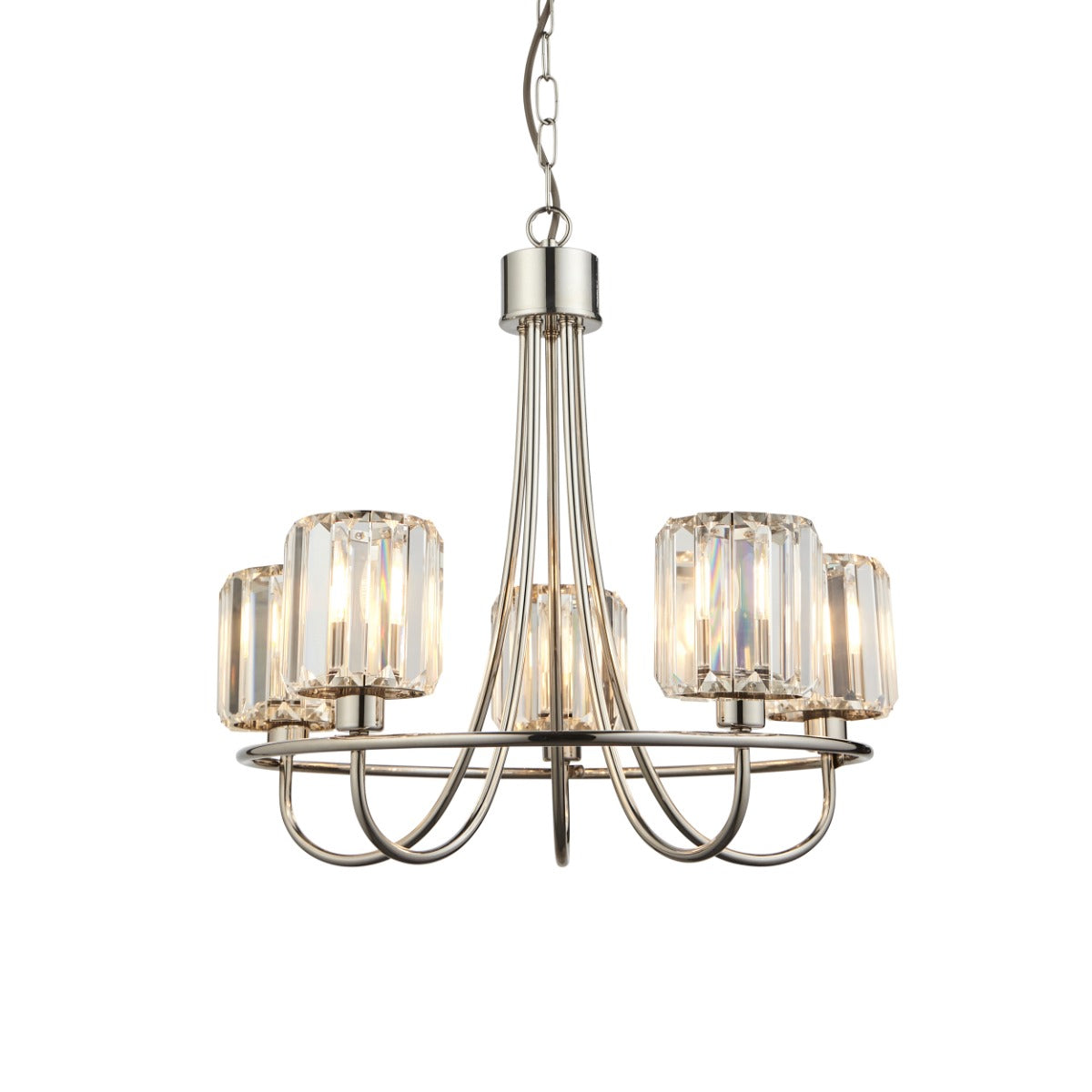 Endon Berenice 5 Light Pendant Light in Bright Nickel with Clear Glass