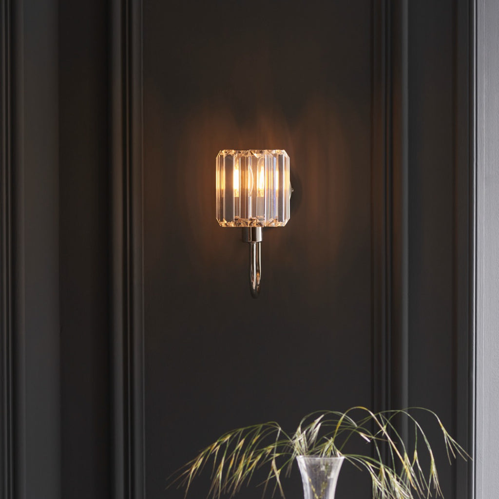 Endon Berenice 1 Light Wall Light in Bright Nickel with Clear Glass