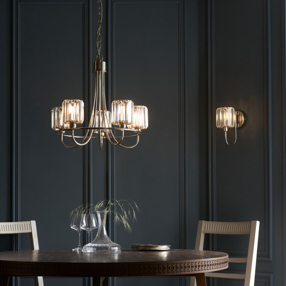 Endon Berenice 1 Light Wall Light in Bright Nickel with Clear Glass