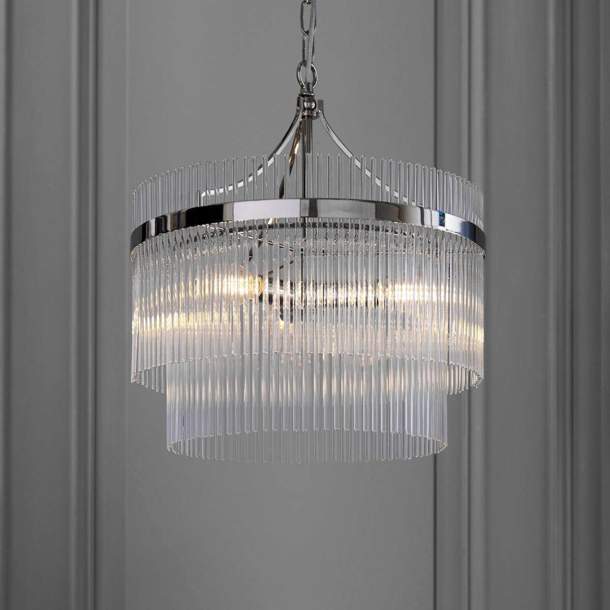 Endon Marietta 3 Light Pendant Light in Bright Nickel with Clear Glass