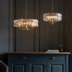 Endon Clifton 5 Light Pendant Light in Antique Brass with Clear Crystal Glass