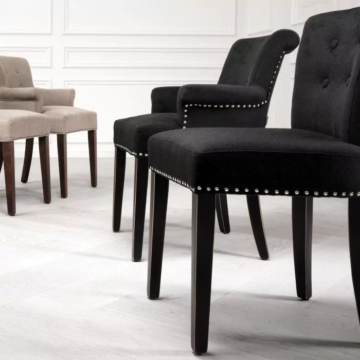 Eichholtz Key Largo Dining Chair with Arm in Black Cashmere