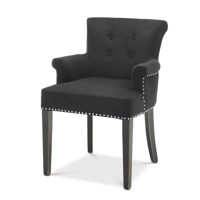 Eichholtz Key Largo Dining Chair with Arm in Black Cashmere