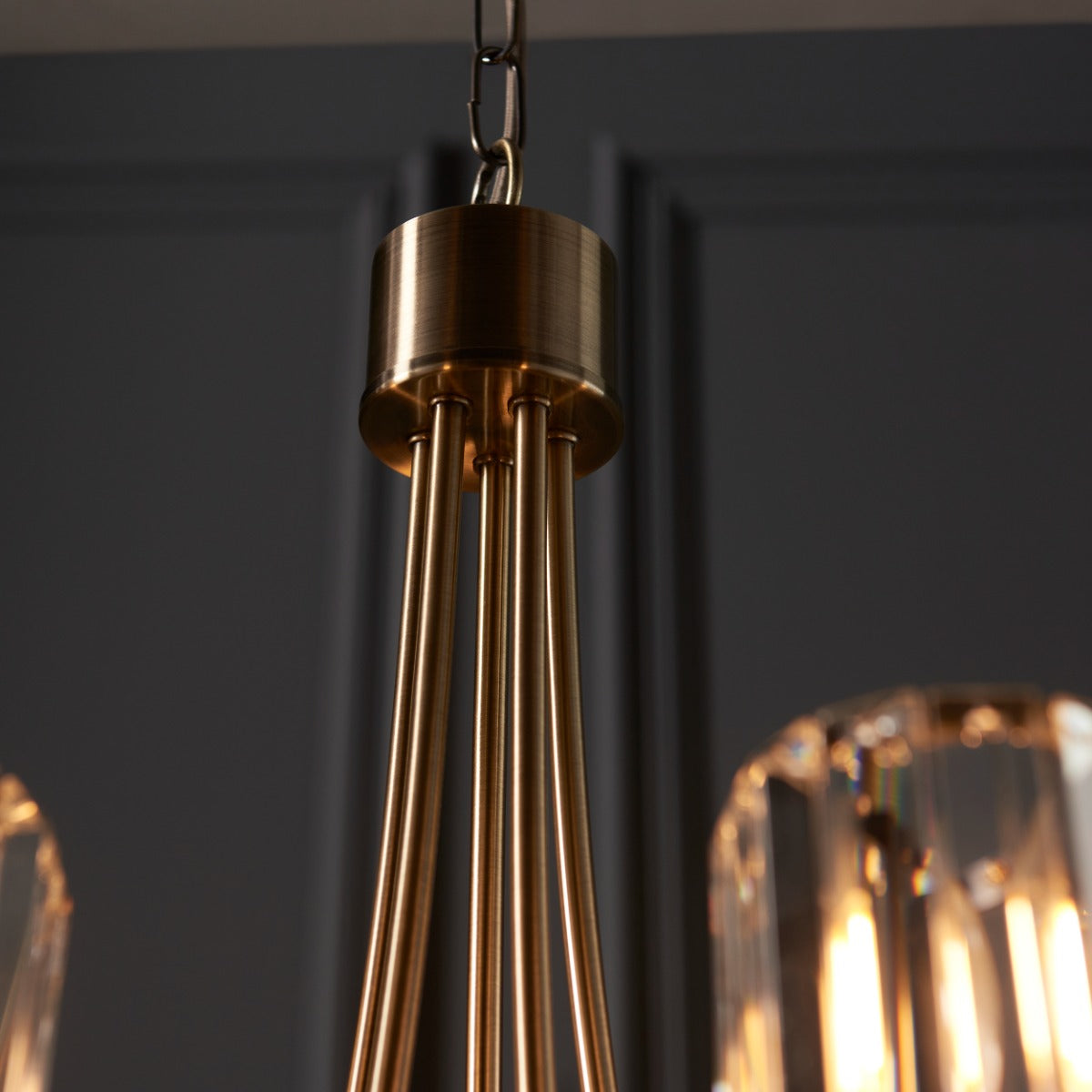 Endon Berenice 5 Light Pendant Light in Antique Brass with Clear Glass