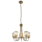 Endon Berenice 5 Light Pendant Light in Antique Brass with Clear Glass
