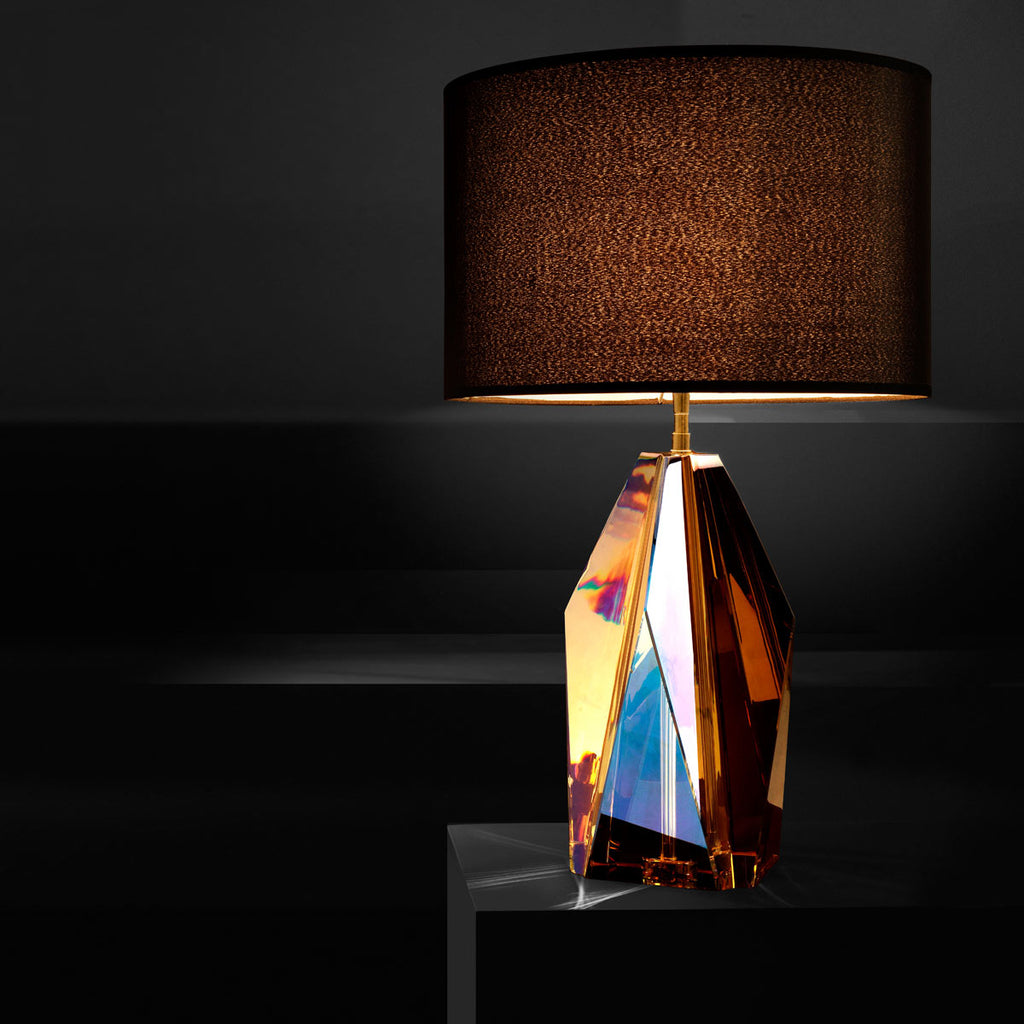 Eichholtz Setai Table Lamp with Amber Crystal Glass Base and Black Shade